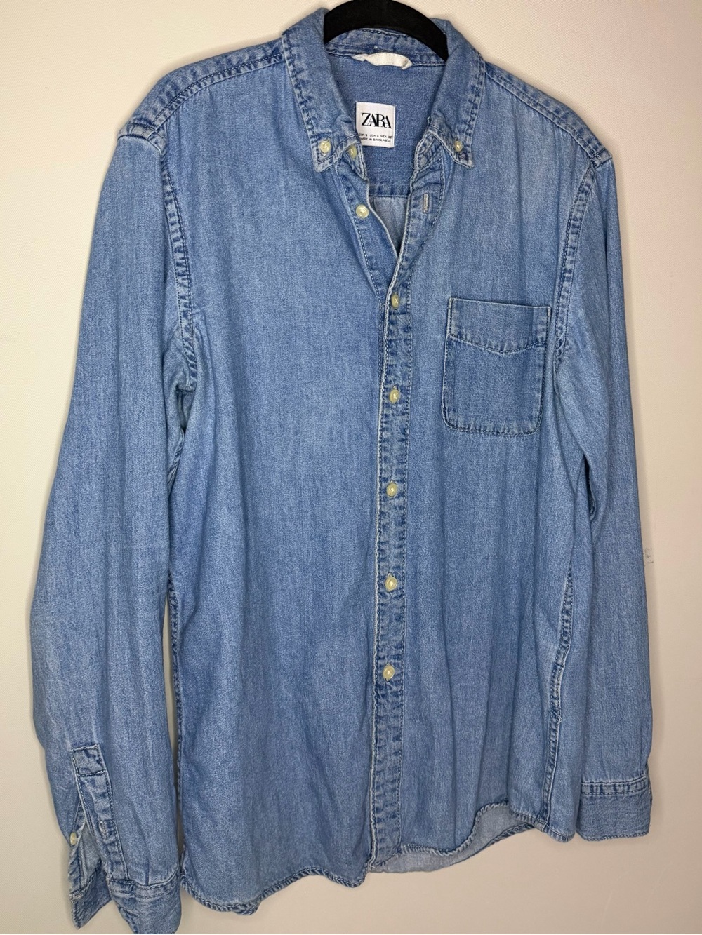 Zara Light Blue Denim Button-Down Shirt